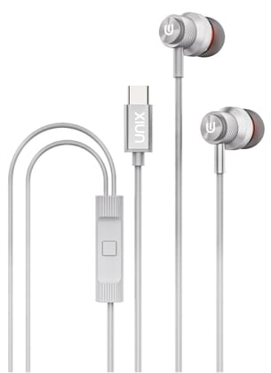 Type-C Wired Earphones | HD Sound with Super Bass | in-Line Mic | Tangle-Free Cable | Comfortable Fit | Metallic Look | Compatible with Android, Laptops & Type-C Devices (Silver)