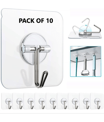 Self-Adhesive Non-Trace Stick Storage Wall Hooks (Not Suitable for painted walls) Self Adhesive Wall Hanging Hooks - Storage Stools (Pack Of 10)