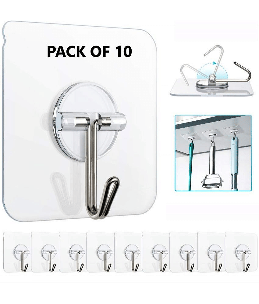 Self-Adhesive Non-Trace Stick Storage Wall Hooks (Not Suitable for painted walls) Self Adhesive Wall Hanging Hooks - Storage Stools (Pack Of 10)