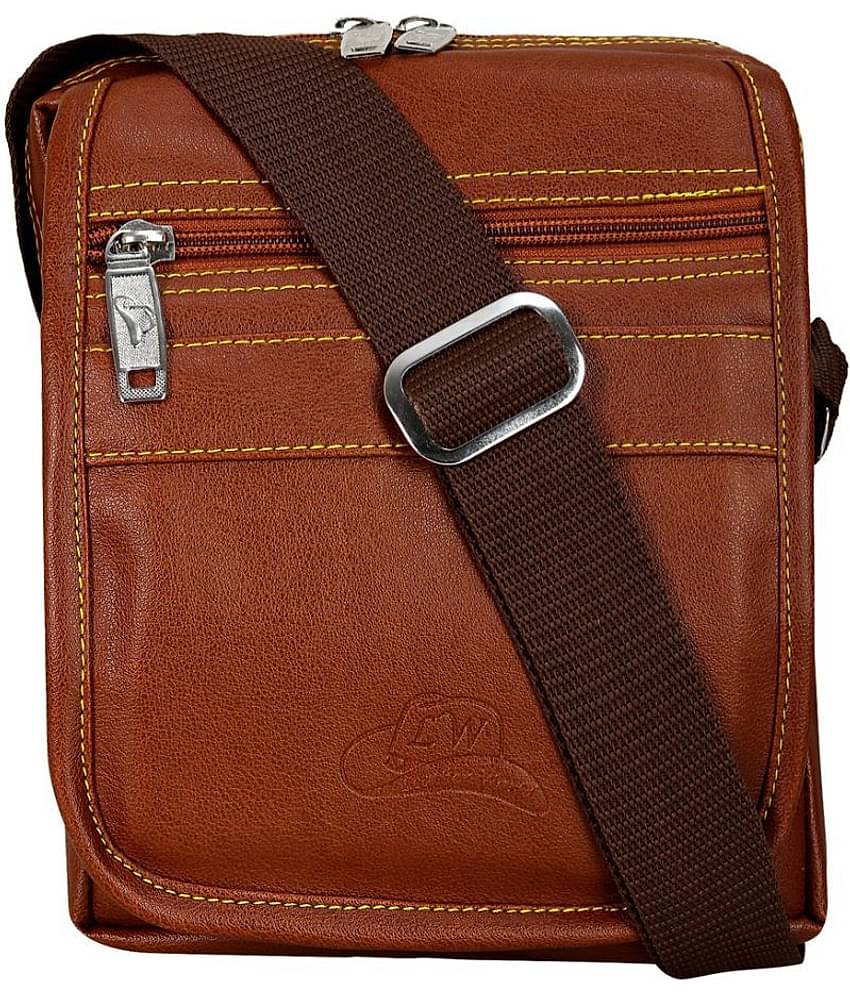 Leather World men Tan Leather 6 Ltrs Casual Messenger Bag