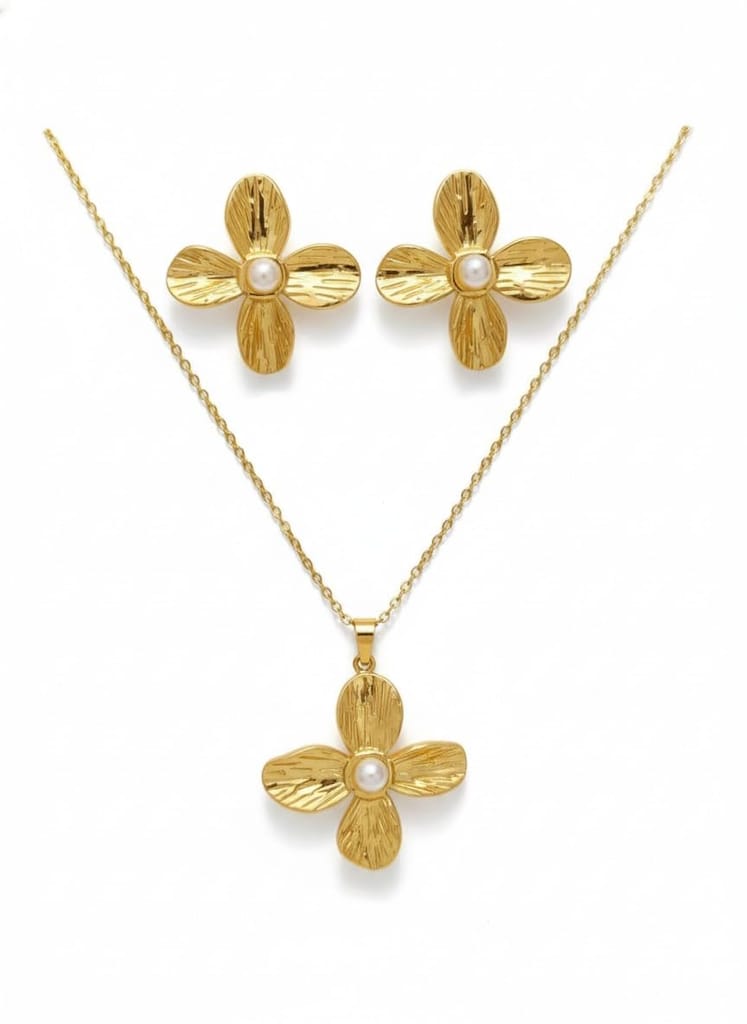 GemGleam Gold Plated Pearl Pendant Set with Earrings for Women | Elegant Designer Jewellery | Anti-Tarnish | Skin-Friendly | Stylish Lightweight Jewellery for Girls (Blossom Pearl)
