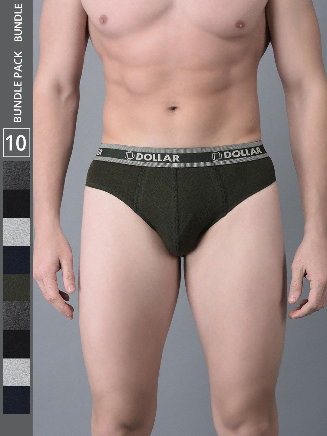 Men's Assorted Pack of 10 Solid Cotton Brief With Double Pouch Support