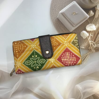 2 fold - Trendy & Beautiful Womens Wallet - Yellow Bandhani