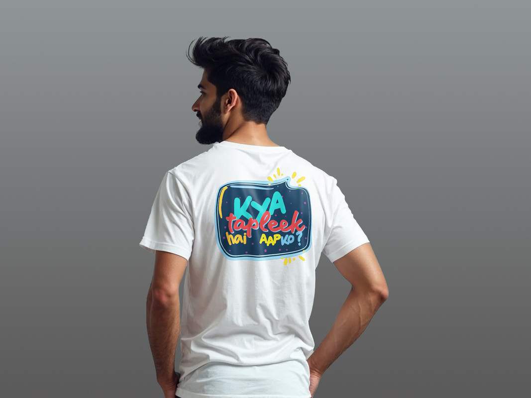 Taarak Mehta Ka Ooltah Chashmah| White Back Printed Regular Fit T-Shirts For Men (KYA TAPLEEK HAI AAPKO)