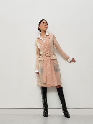 Peach Metallic Belted Blazer
