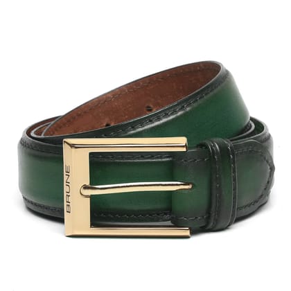 Green Leather Gold Finish Buckle Belts-32