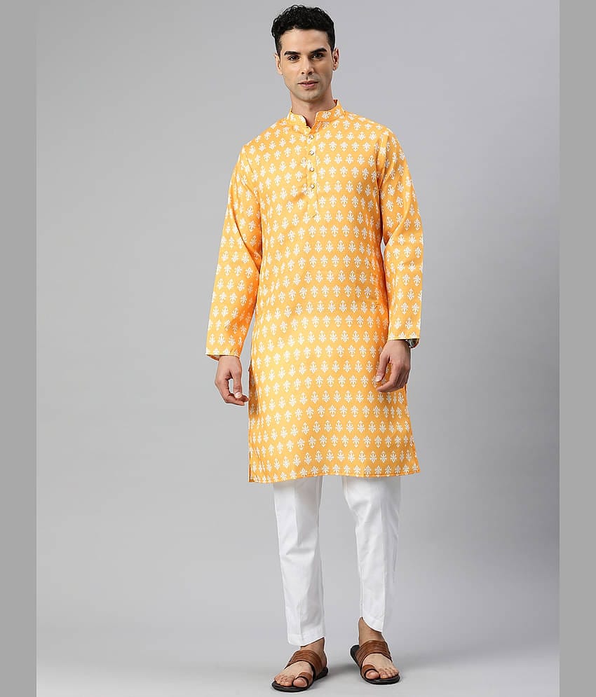 MAJESTIC MAN Yellow Cotton Blend Men's Regular Kurta ( Pack of 1 )
