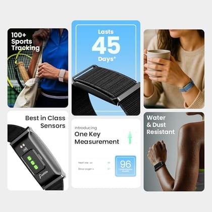 Pebble Qore Fitness Band with 45 Days Battery Life| 100+ Sports Modes| Advanced Health Tracking HR| SpO2| Stress| Sleep| OneKey Measurement| Smart Notifications - Blue Pebble Qore Fitness Band with 45 Days Battery Life| 100+ Sports Modes| Advanced Health