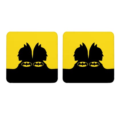 Multicolor Batman In Classic Yelloe And Black Set Of 2 Square Wooden Coaster