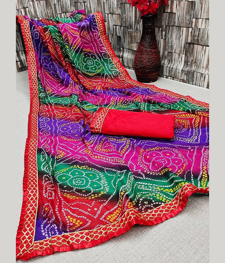 Kanooda Prints Georgette Printed Saree With Unstitched Blouse Piece ( Maroon )
