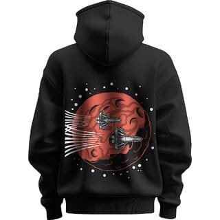 BULL CLOTHING Men's Mars Rocket Adventure Black Hoodie  280 GSM Fleece  Comfortable Casual Wear Sweatshirt (L)