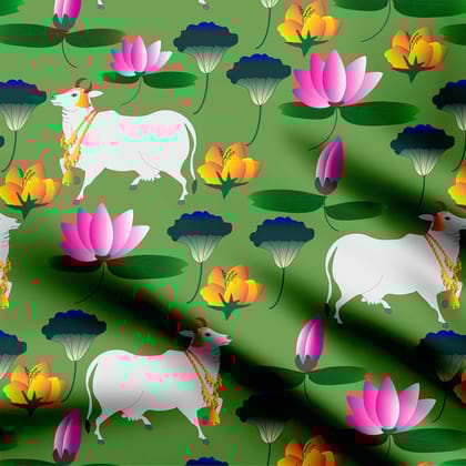 lotus pond green Print Fabric-Pashmina