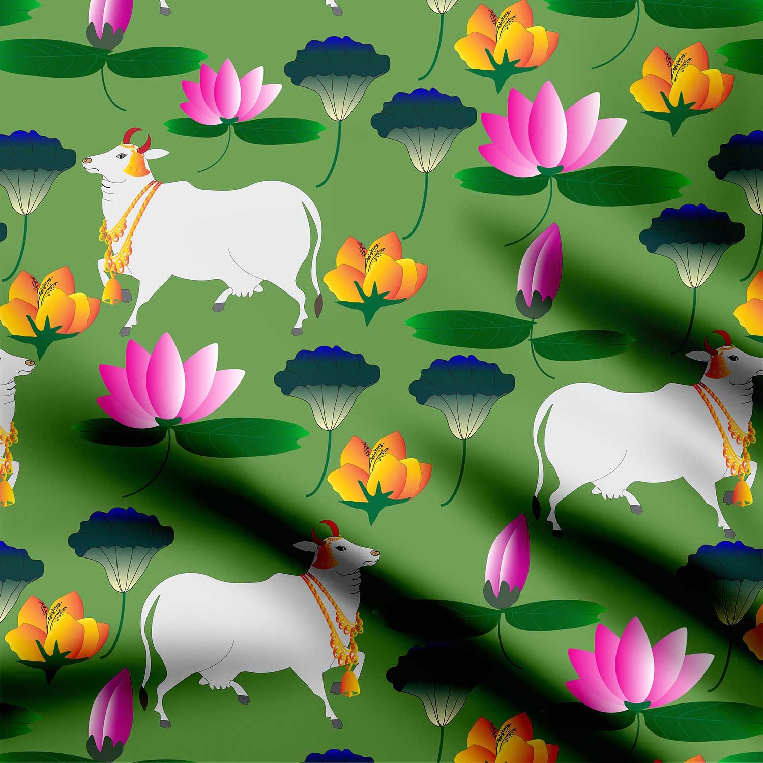 lotus pond green Print Fabric-Pashmina
