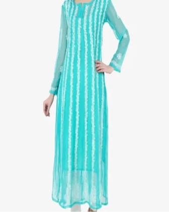Lucknowi Chikankari Cyan Georgette Embroidery Anarkali Kurta Lucknowi Chikankari Cyan Georgette Embroidery Anarkali Kurta