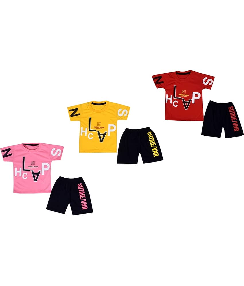 DIAMOND EXPORTER Pack of 3 Baby Boys Cotton Blend T-Shirt & Shorts ( Multicolor )