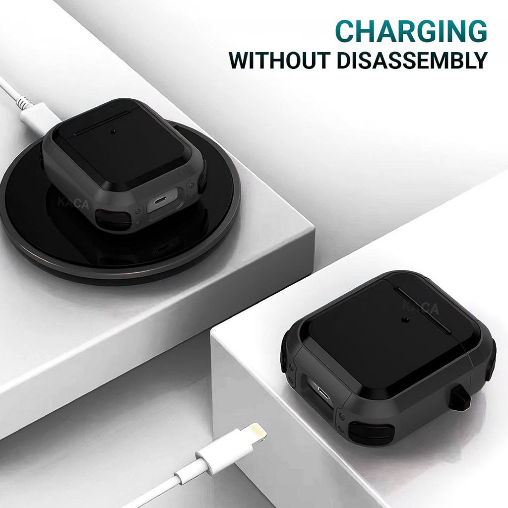 LIRAMARK Tough Rugged Hard Shell Armor case cover for AirPods 1 & 2, Apple airpods 1st and 2nd Generation case (Black)