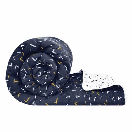 Blue And Gold Elements Print AC Quilt Comforter for Single Bed-Single / Navy Blue And White / LX1206