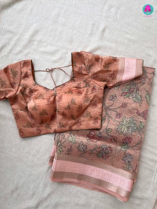 Peach Floral Crushed Tissue Silk Saree with blouse-S