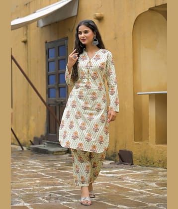 Divena Women Printed Tunic With Trousers Co-Ord Set ( Cream )