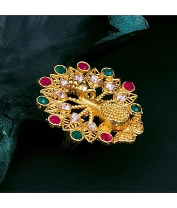 Sukkhi FloralPeacock Gold Plated Colour Stone Adjustable Ring For Women