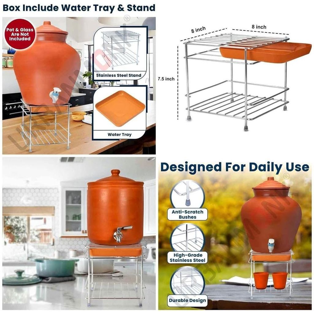 Steel Square Matka Stand for Water Pot | Pot Stand for kitchen utensils | Steel Matka Stand for Kitchen | Water Pot Stand for Kitchen| 8 X 8 X 7.5 Inch ( Flate Matka Stand)