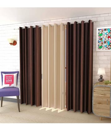 Kraftiq Homes Solid Semi-Transparent Eyelet Curtain 5 ft ( Pack of 3 ) - Brown