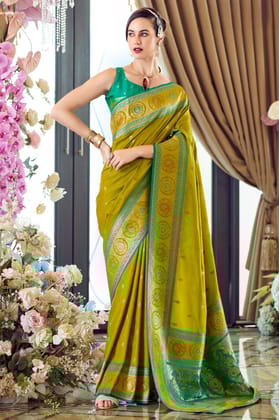 Green Woven Banarasi Silk Saree