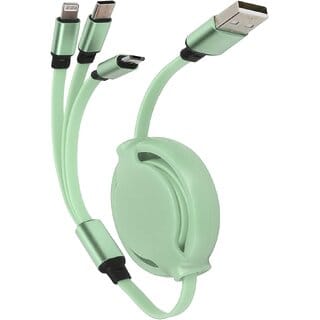 Digimate Multi Phone Charging Cable, 3 in 1 Retractable USB Charger Cable, Charging Cable Adapter with Type-C, Micro USB Port Compatible with Cell Phone Tablets (Green)