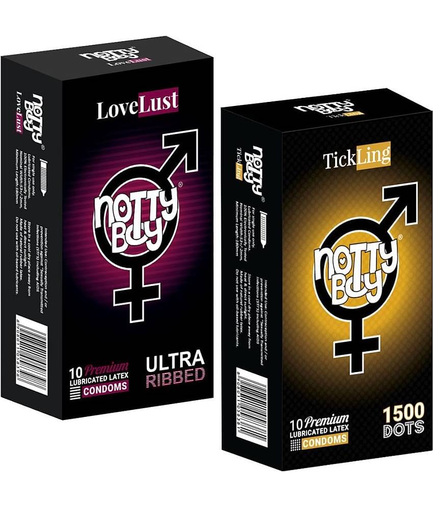 NottyBoy Ultra Ribbed and 1500 Dots Condoms- 20 Units