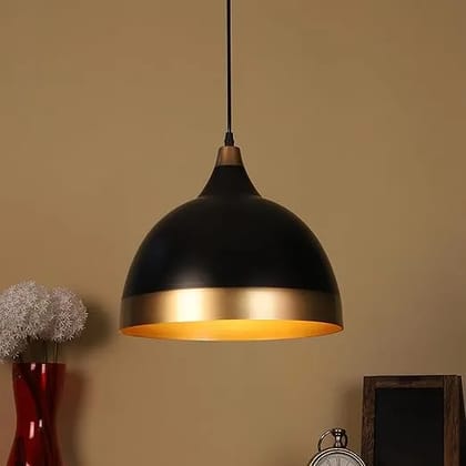 ELIANTE Modern Hanging Pendant Light | Black Aluminium with Golden Strip Shade | E27 Holder | Stylish Ceiling Light for Living Room, Dining & Kitchen | Free Bulb Included | 3 Years Warranty