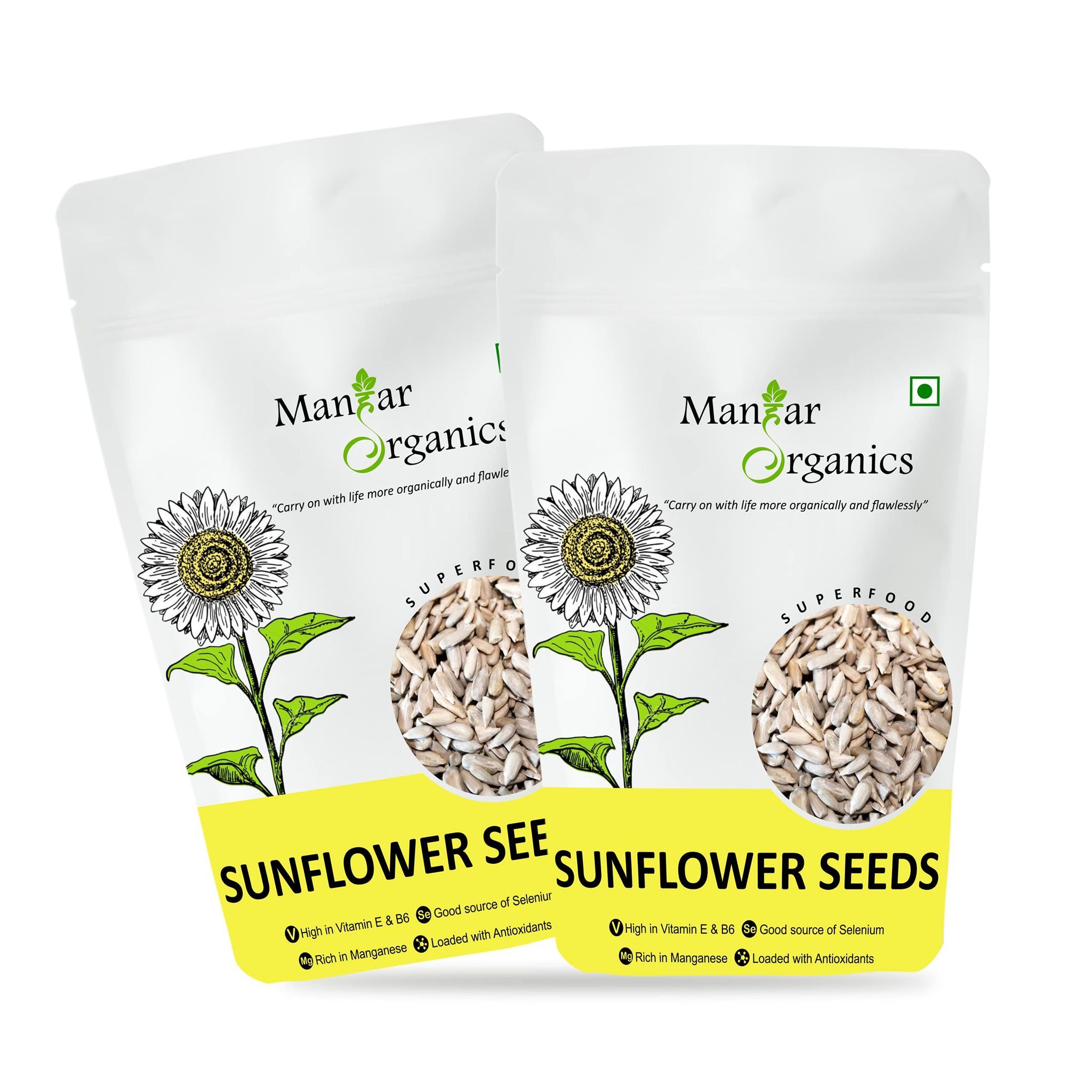 ManHar Organics Raw Sunflower Seeds 2kg for Eating- AAA Grade |Protein and Fiber Rich Superfood| (Pack of 2, 1kg each )