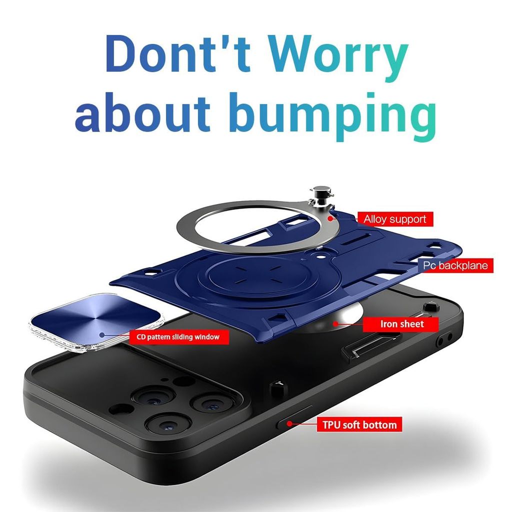 LIRAMARK Case Cover Compatible with Apple iPhone 12 Pro (6.1 inch) with Stand & Slider Camera Military Grade Protection