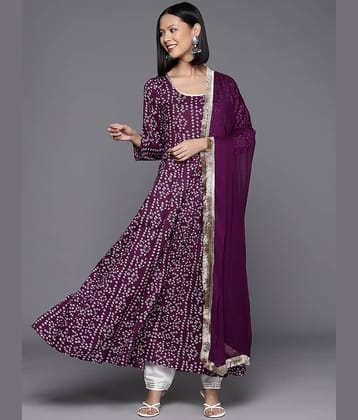 Varanga Cotton Printed Anarkali Women's Kurti - Purple ( Pack of 1 )