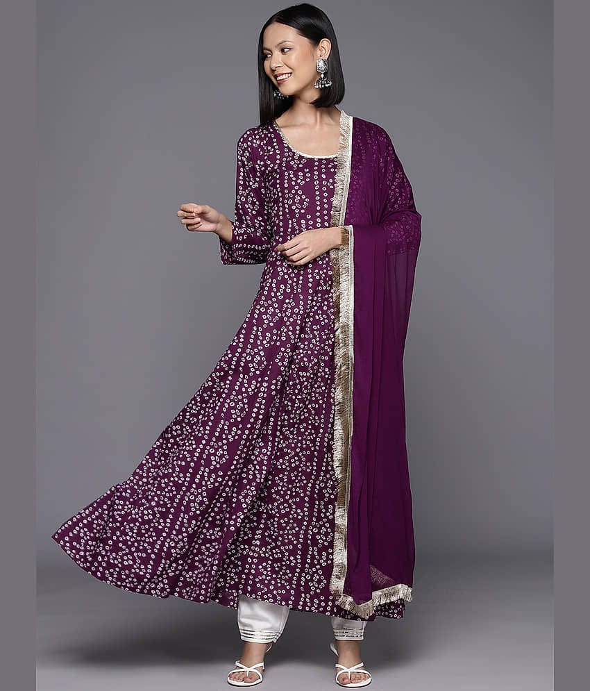 Varanga Cotton Printed Anarkali Women's Kurti - Purple ( Pack of 1 )