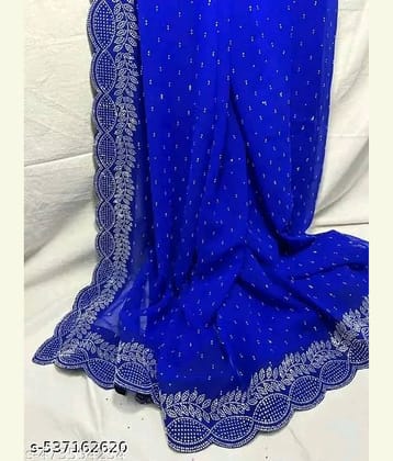 Gullak Georgette Embellished Regular Saree With Unstitched Blouse Piece ( Purple )