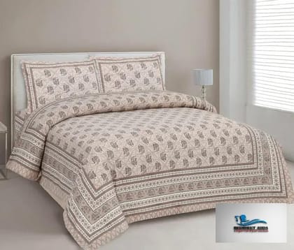3001-Hometrade India-Standard King Size (90*108 Inches)-Pure Cotton Jaipuri Double Bedsheet With Matching Pillow Cover
