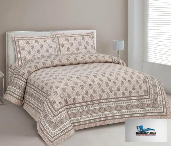 3001-Hometrade India-Standard King Size (90*108 Inches)-Pure Cotton Jaipuri Double Bedsheet With Matching Pillow Cover