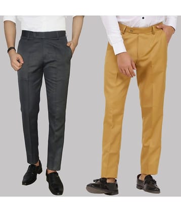 Kundan - Multicolor Cotton Blend Regular - Fit Men's Formal Pants ( Pack of 2 )