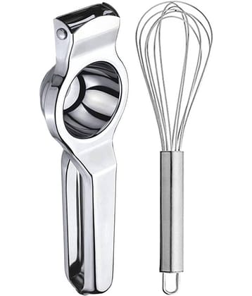 JISUN - Silver Stainless Steel Lemon Squeezer & Egg Whisk ( Set of 2 )