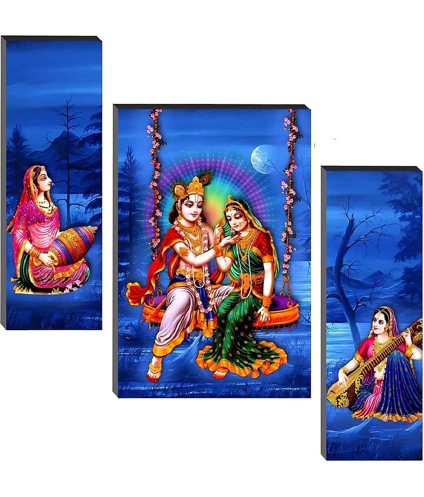 SNDArt Set Of 3 Radha Krishna Wall Paintings For Wall Decor Gift Items 12 x 18 inch