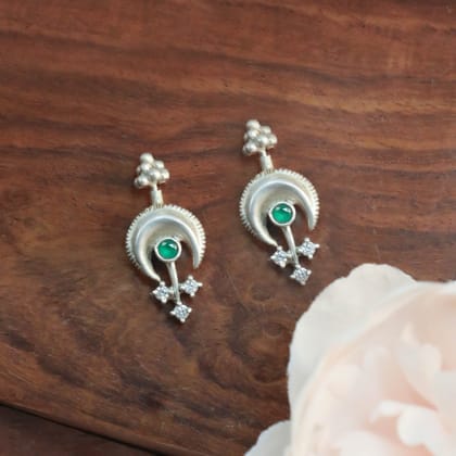 925 Sterling Silver Green Moon Bugadi (Pierced)-Silver