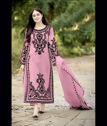 piludi Women Silk Blend Embroidered Straight Kurti With Pants ( Pink )