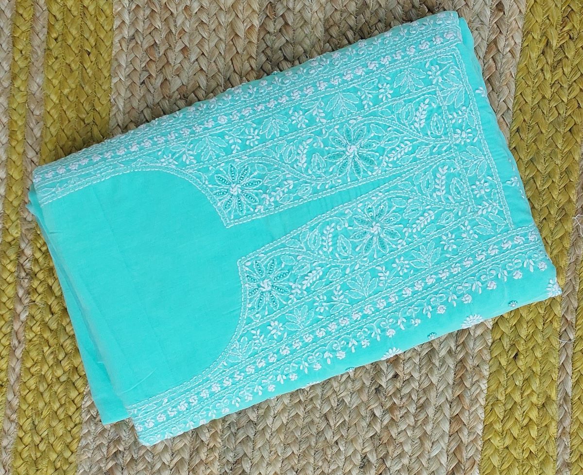 Cotton Suit With Pearl Highlight – Sea Green