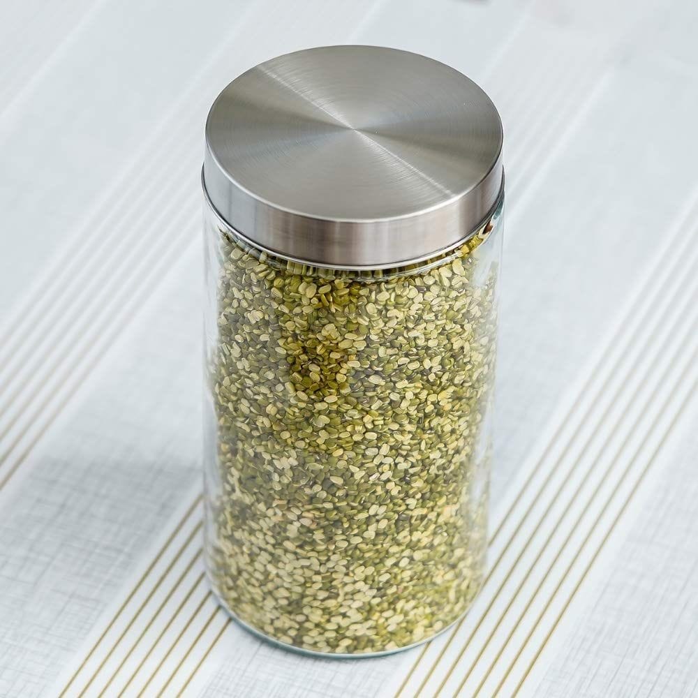 Femora Clear Glass Round Radius Glass Jar and Container (1100 ml) with Rust Proof Air Tight Steel Lid/Suitable to use in Your Home Office, Kitchen Storage/Glass Jars, 6 pcs, Free Replacement of Lids