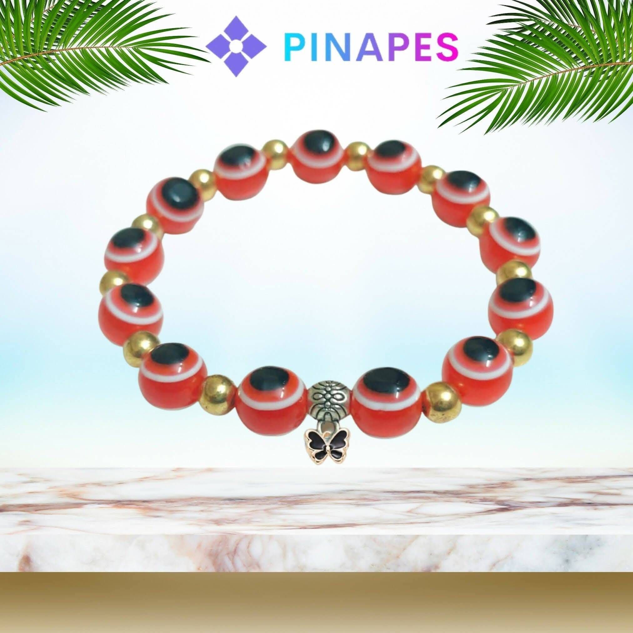 Pinapes Stunning Beaded Bracelet with Butterfly Pendent - Red