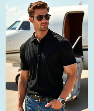 fashion and youth Pack of 1 Cotton Blend Regular Fit Solid Half Sleeves Men's Polo T Shirt ( Black )