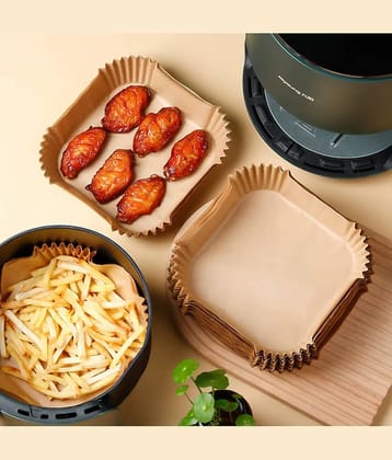 Radhe Creation Square Air Fryer Liners 100 Pack Disposable, 8 Inch Parchment Paper Baking Liners Non-Stick Oil-Proof Food Grade, Fit for 5-8 QT Air Fryer Basket, Oven, Microwave, Steamer Kitchen Accessories