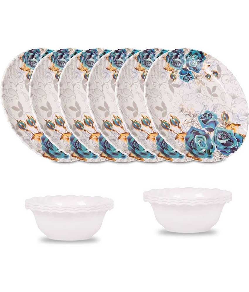 HomePro Royal Lehar 6 Plates 6 Bowl Blue Melamine Dinner Set ( Pack of 12 )
