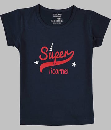 CATCUB Pack of 1 Girls 100% Cotton T-Shirt ( Navy Blue )