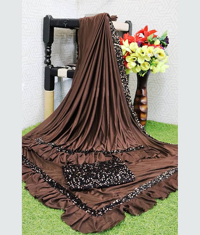 JULEE Lycra Embroidered Saree With Unstitched Blouse Piece ( Brown )